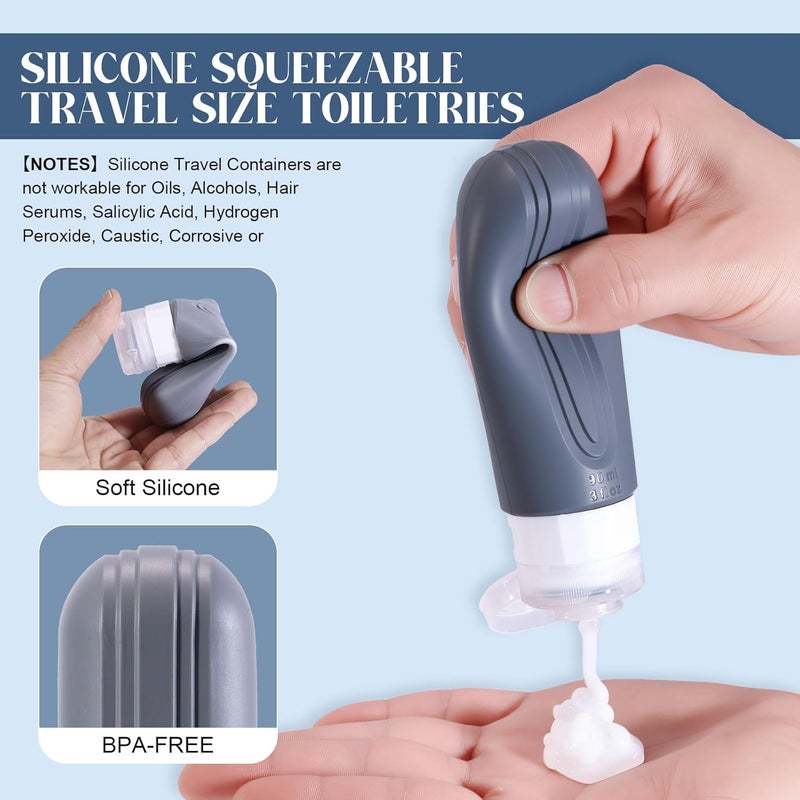 YIIMER Travel Bottles for Toiletries, 3oz TSA Approved Travel Size Toiletries, Silicone Leak-Proof Refillable Containers, Squeezable Liquid Essentials Bottles W/Clear Bag (GRAY) - Image 3